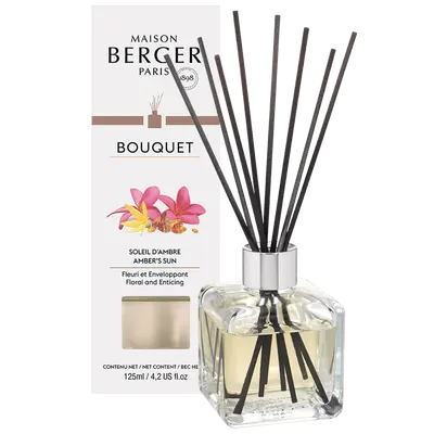 Parfumverspreider met sticks - Lampe Berger - Cube 125ml Soleil d'Ambre - afbeelding 1