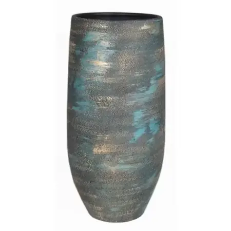 Vaas madeira d18h35cm blauw goud - afbeelding 1