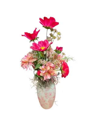 Zijden bloemen Margriet incl. vaas H40cm