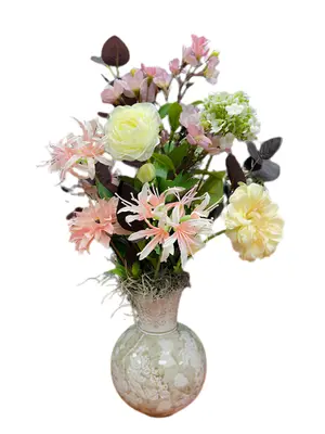 Zijden bloemen Nerine incl. vaas H60cm